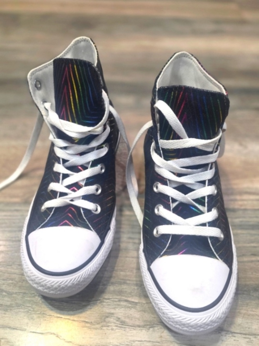 Converse Pride Black High-Top Sneakers with Metallic Rainbow Stars CTAS - Picture 4 of 10